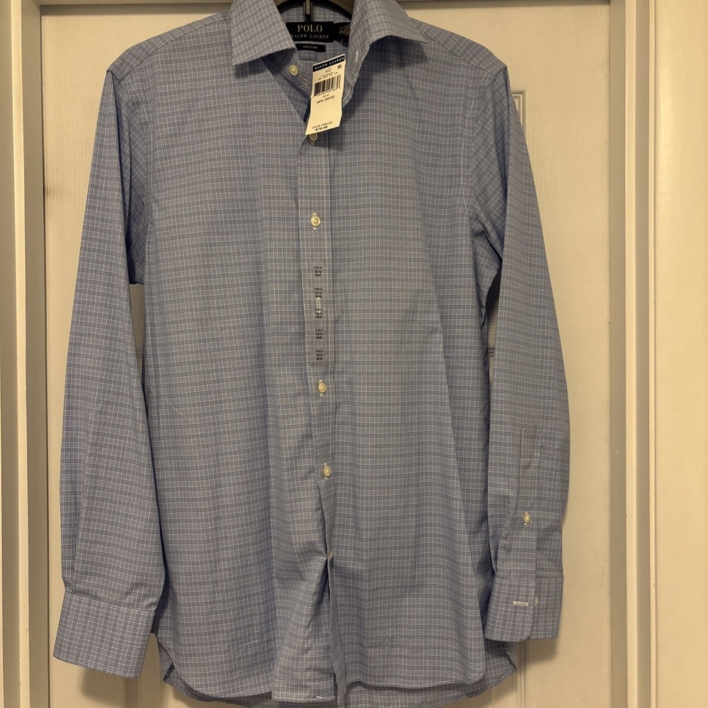 Polo Ralph Lauren Easy Care Button Down Blue Plaid Dress Shirt 14 1/2- 32/33